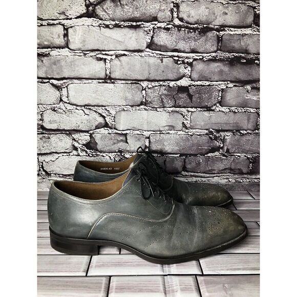 Donald J. Pliner SVEN-43 Blue Gray Leather Wingtip Dress Oxford Shoes Men Sz 10M